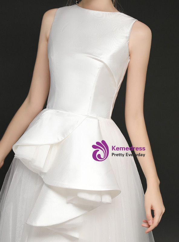 Shop 2019 Long & Short In Stock:Ship in 48 Hours White Tulle Satin Long Prom Dress With Factory Price From Kemedress