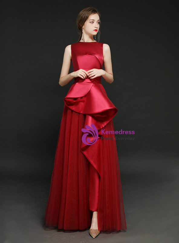 Shop 2019 Long & Short In Stock:Ship in 48 Hours Burgundy Tulle Satin Long Prom Dress With Factory Price From Kemedress