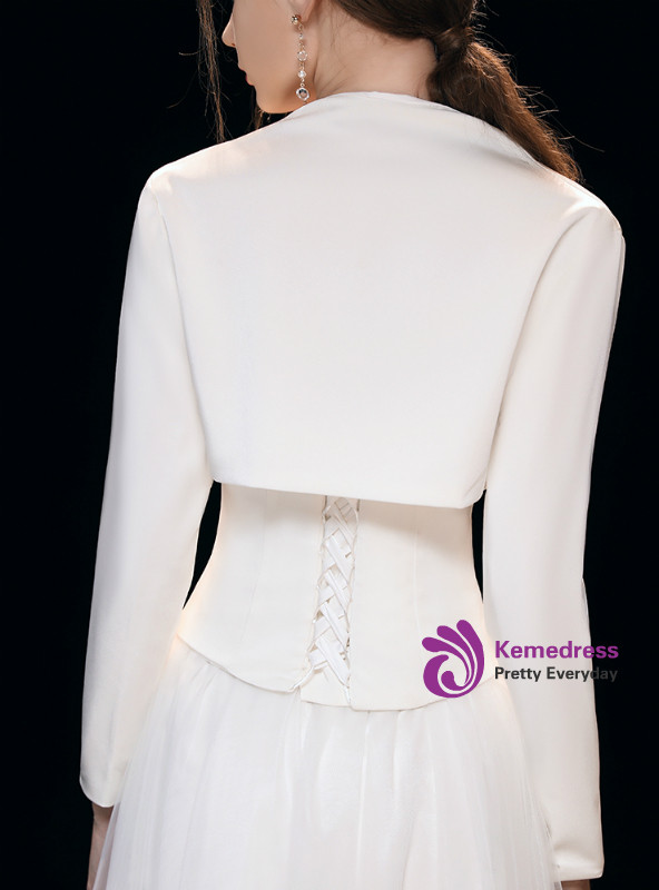 Shop 2019 Long & Short In Stock:Ship in 48 Hours White Tulle Satin Long Two Piece Prom Dress With Factory Price From Kemedress