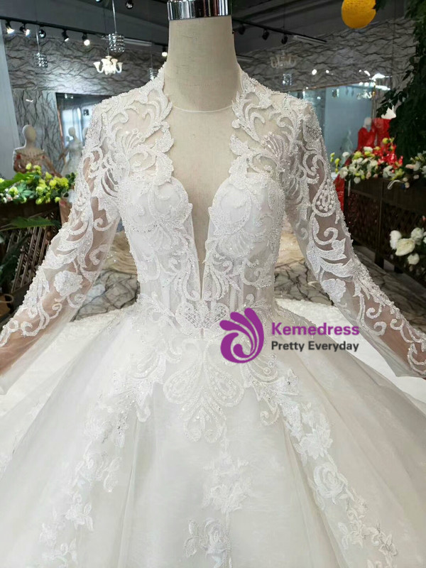 Shop 2019 Long & Short Ivory White Tulle Lace Appliques V-neck Backless Long Wedding Dress With Factory Price From Kemedress