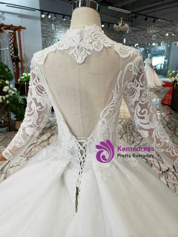 Shop 2019 Long & Short Ivory White Tulle Lace Appliques V-neck Backless Long Wedding Dress With Factory Price From Kemedress