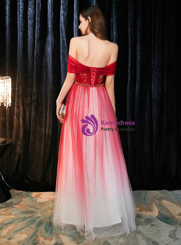 Shop 2019 Long & Short In Stock:Ship in 48 Hours Red Tulle Off the Shoulder Prom Dress With Factory Price From Kemedress