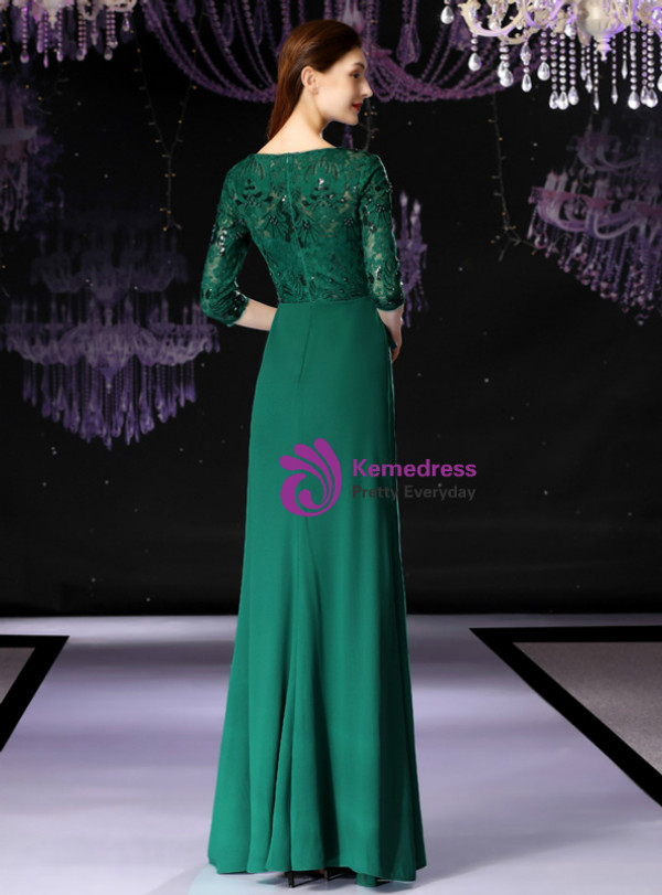 Shop 2019 Long & Short Simple Green Lace Sheath 3/4 Sleeve Long Mother Of The Bride Dress With Factory Price From Kemedress