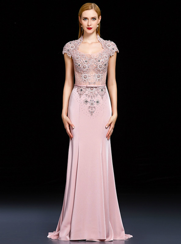 Shop 2019 Long & Short Pink Mermaid Spandex Cap Sleeve Mother Of The Bride Dress Woth Beading With Factory Price From Kemedress