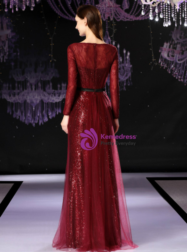 Shop 2019 Long & Short A-Line Burgundy Tulle Sequins Long Sleeve Mother Of The Bride Dress With Factory Price From Kemedress