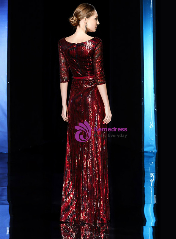 Shop 2019 Long & Short A-Line Burgundy Sequins Half Sleeve Long Mother Of The Bride Dress With Factory Price From Kemedress