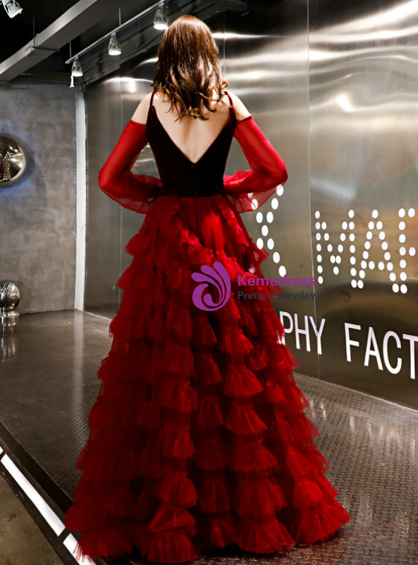 Shop 2019 Long & Short In Stock:Ship in 48 Hours Burgundy Tulle Spaghetti Straps Backless Prom Dress With Factory Price From Kemedress