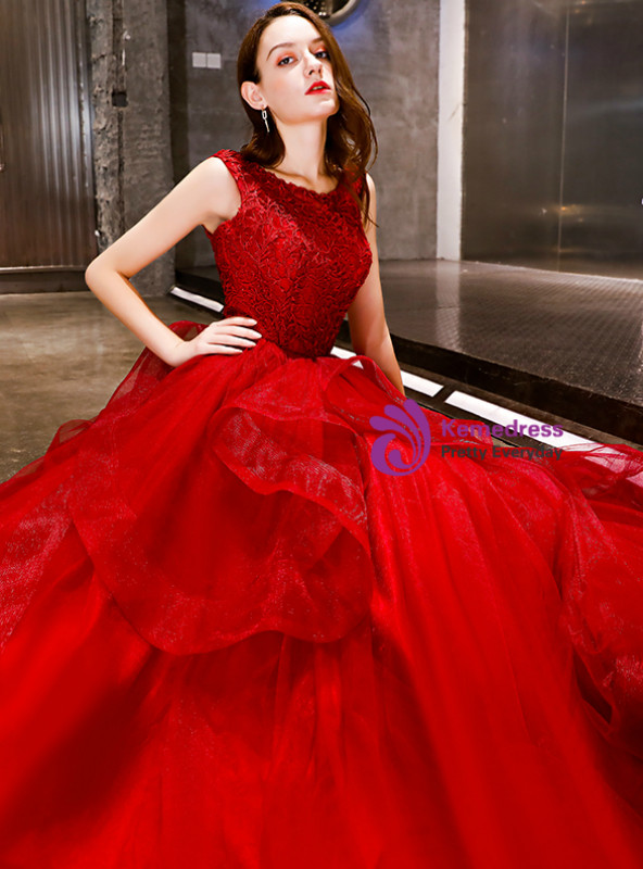 Shop 2019 Long & Short In Stock:Ship in 48 Hours Red Tulle Backless Long Prom Dress With Factory Price From Kemedress