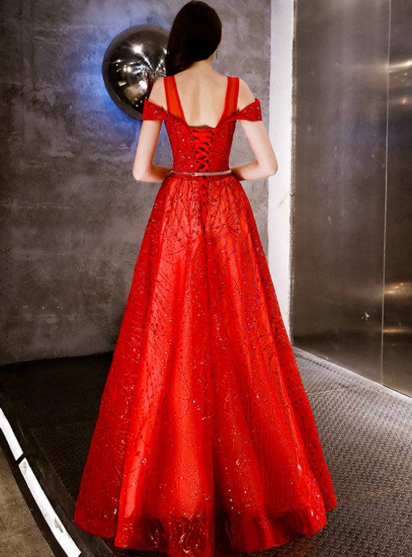 Shop 2019 Long & Short In Stock:Ship in 48 Hours Red Tulle Sequins Prom Dress With Sash With Factory Price From Kemedress