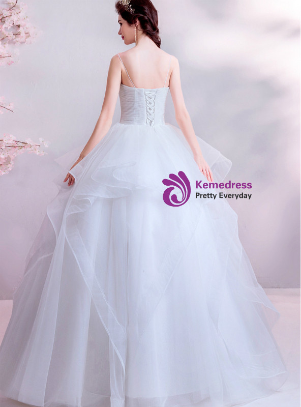 Shop 2019 Long & Short In Stock:Ship in 48 Hours White Ball Gown Tulle Spaghetti Straps Wedding Dress With Factory Price From Kemedress