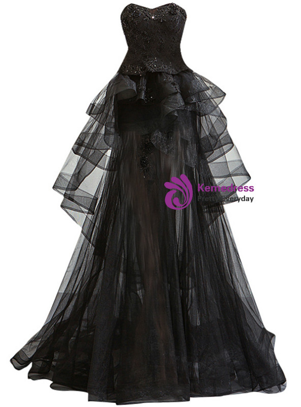 Shop 2019 Long & Short In Stock:Ship in 48 Hours Black Tulle Sweetheart Prom Dress With Factory Price From Kemedress