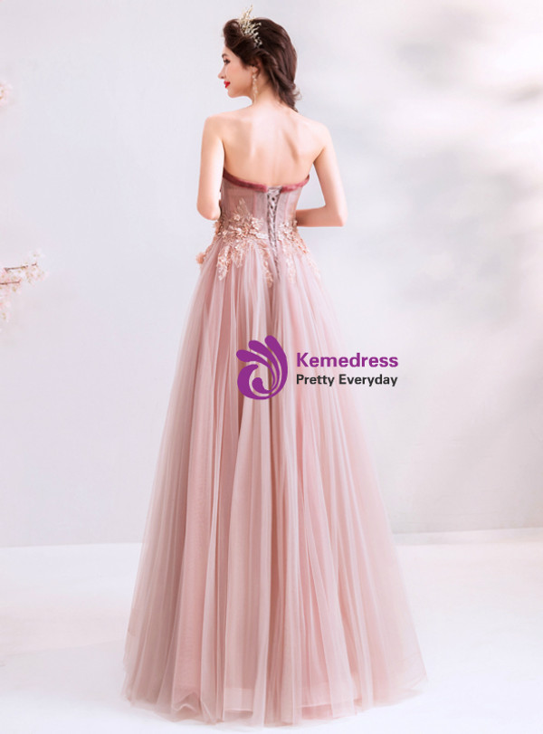 Shop 2019 Long & Short In Stock:Ship in 48 Hours Pink Tulle Sweetheart Long Prom Dress With Factory Price From Kemedress