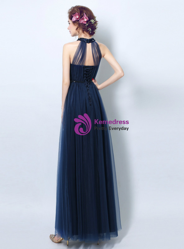 Shop 2019 Long & Short In Stock:Ship in 48 Hours A-Line Halter Tulle Backless Prom Dress With Factory Price From Kemedress