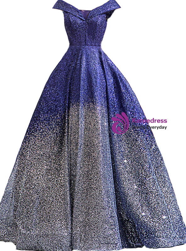 Shop 2019 Long & Short In Stock:Ship in 48 Hours Blue Silver Ball Gown Sequins Off The Shoulder Prom Dress With Factory Price From Kemedress