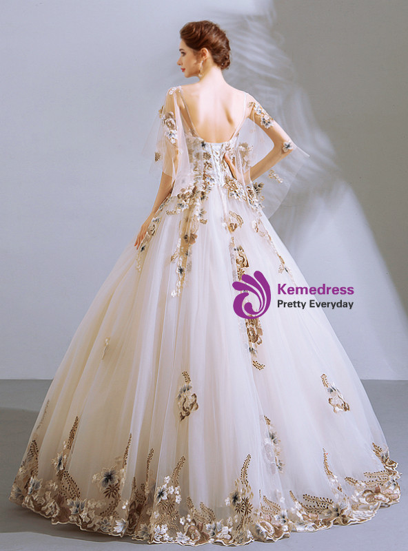 Shop 2019 Long & Short In Stock:Ship in 48 Hours White Tulle Embroidery Appliques Square Wedding Dress With Factory Price From Kemedress