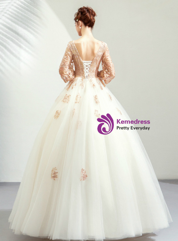 Shop 2019 Long & Short In Stock:Ship in 48 Hours V-neck Tulle Long Sleeve Appliques Wedding Dress With Factory Price From Kemedress