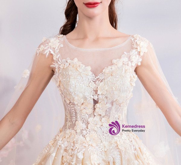 Shop 2019 Long & Short In Stock:Ship in 48 Hours Champagne Tulle Appliques Homecoming Dress With Factory Price From Kemedress