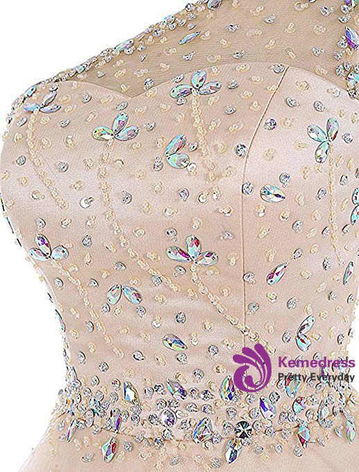 Purple Tulle One Sholuder Beading Crystal Short Homecoming Dress