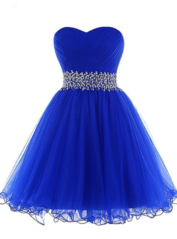 A-Line Royal Blue Sweetheart Pleats Homecoming Dress With Beading Sequins 