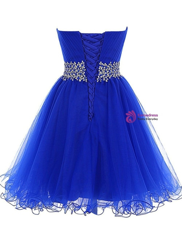 A-Line Royal Blue Sweetheart Pleats Homecoming Dress With Beading Sequins 