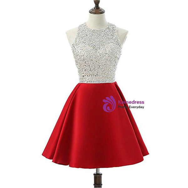 Green Satin Backless Beading Sequins Short Homecoming Dress