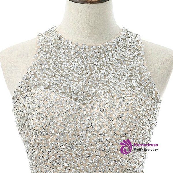 Green Satin Backless Beading Sequins Short Homecoming Dress