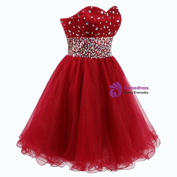 Sexy Red Tulle Sweetheart Homecoming Dress With Crystal Beading