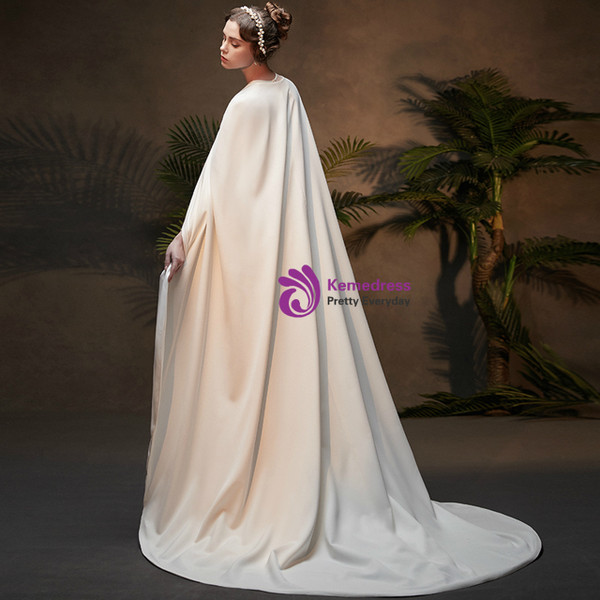 Princess Simple White Tulle Long Sleeve Backless Wedding Dress With Shawl