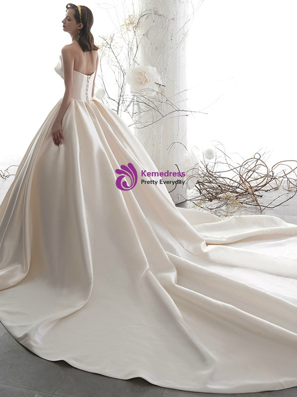 Elegance Ivory Color Satin Strapless Corset Sleeveless Wedding