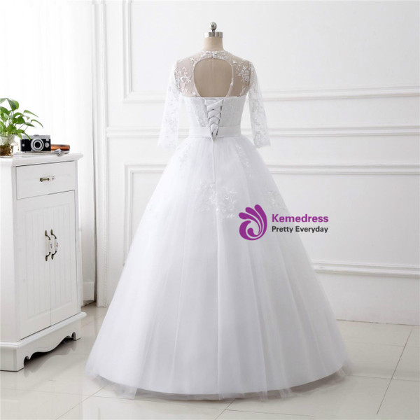 Adorable White Ball Gown Tulle Long Sleeve Backless Floor Length Wedding Dress With Belt