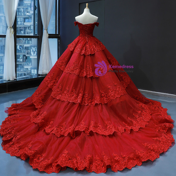 Burgundy Ball Gown Tulle Lace Appliques Off the Shoulder Prom Dress With Beading