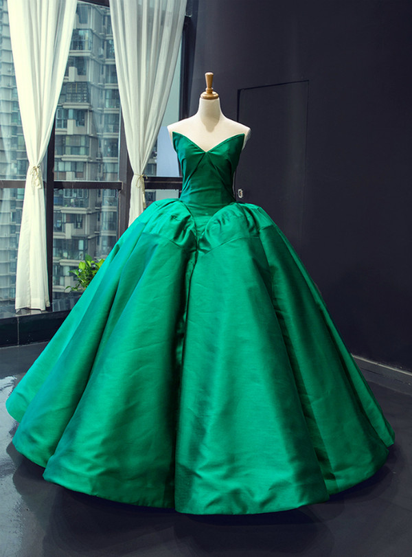 Brilliant Dark Green Ball Gown Satin Sweetheart Floor Length Prom Dress