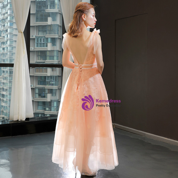 Pretty A-Line Orange Tulle Appliques Backless Pleats Prom Dress With Beading