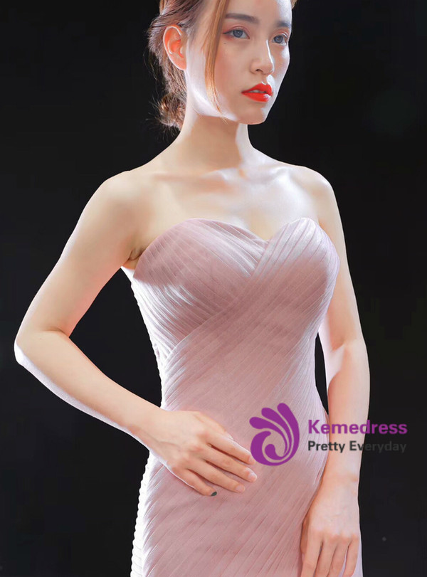 Sexy Pink Mermaid Tulle Sweetheart Sleeveless Pleats Appliques Prom Dress