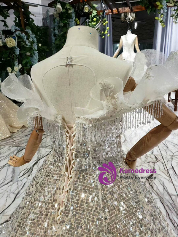 Hot Sale Champagne Sequins Backless Appliques Beading Floor Length  Flower Girl Dress