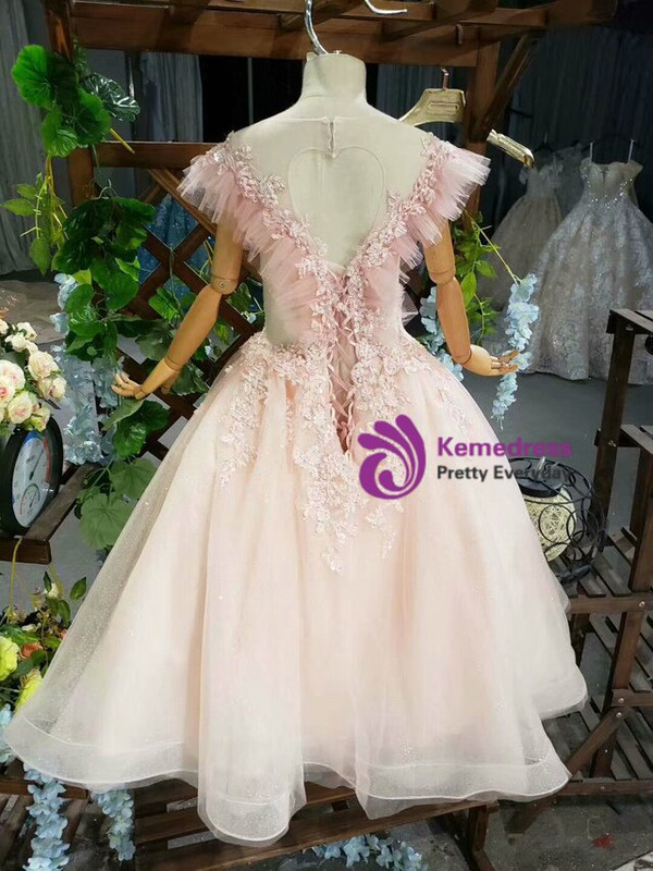 Fancy Pink Tulle Appliues Beading Sequins Backless Long Flower Girl Dress