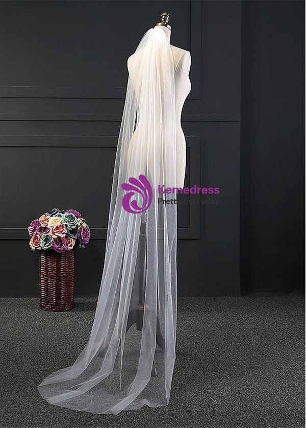 In Stock:Ship in 48 Hours Cheap Tulle Long Wedding Veils With Comb