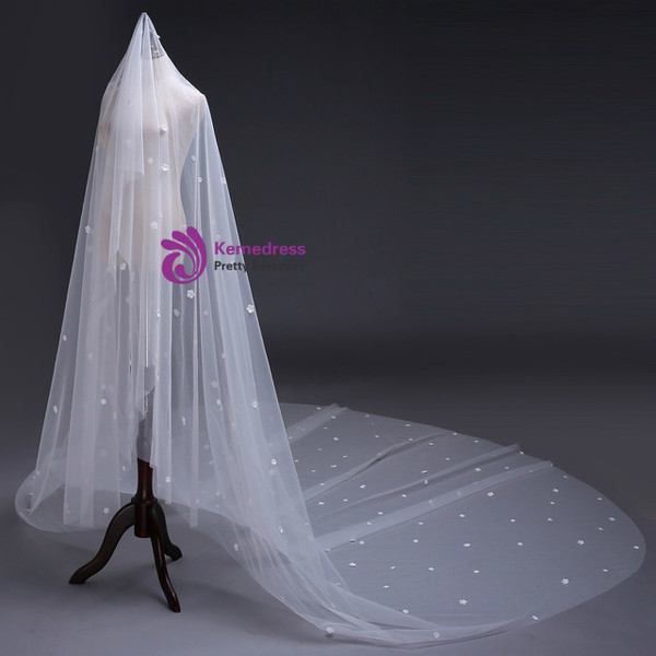 In Stock:Ship in 48 Hours Simple Brides White Tulle Long Veils 