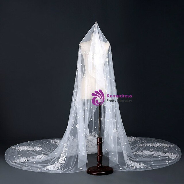 In Stock:Ship in 48 Hours Beige White Tulle Flower Brides Wedding Veils