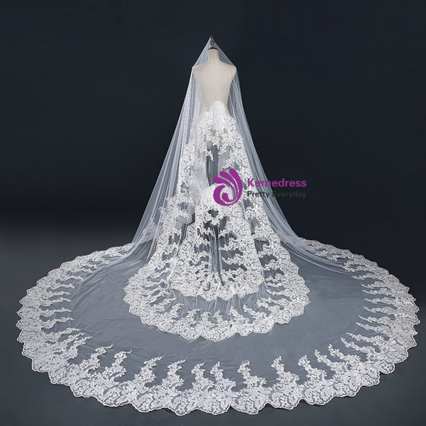 In Stock:Ship in 48 Hours Fashion White Tulle Lace Long Wedding Veils