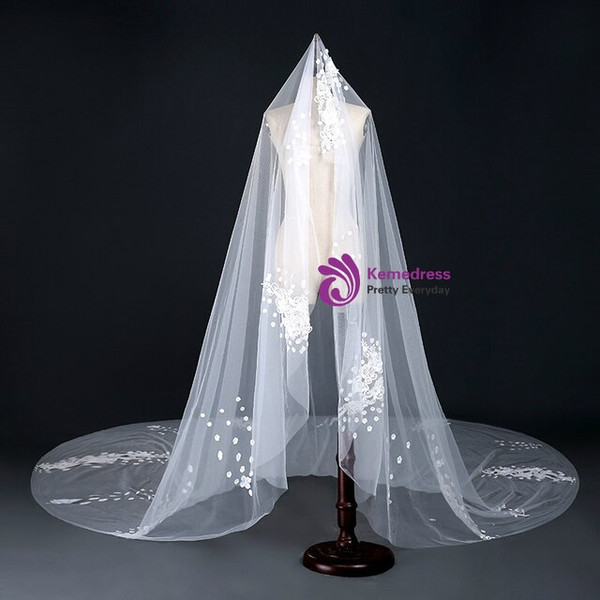 In Stock:Ship in 48 Hours White Tulle Lace Flower Bride Wedding Veils