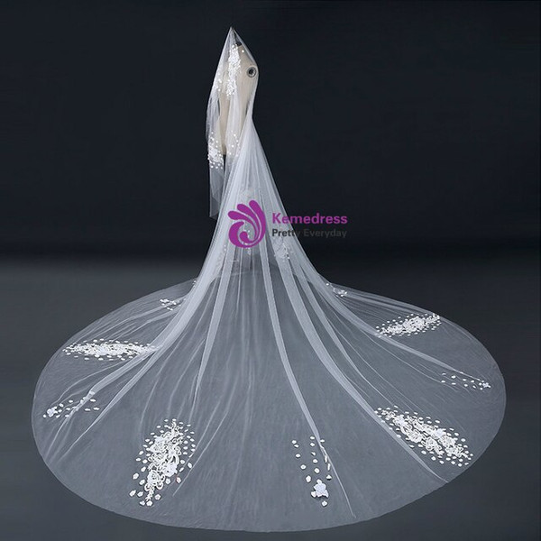 In Stock:Ship in 48 Hours White Tulle Lace Flower Bride Wedding Veils