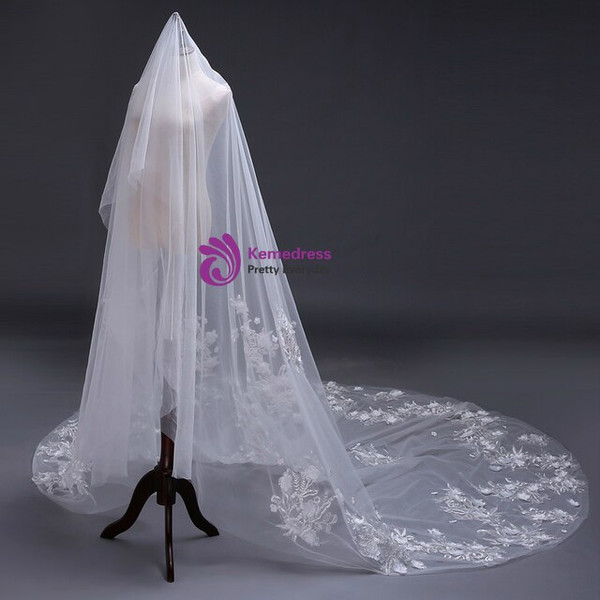 In Stock:Ship in 48 Hours Long Veils White Tulle Lace Wedding Veils