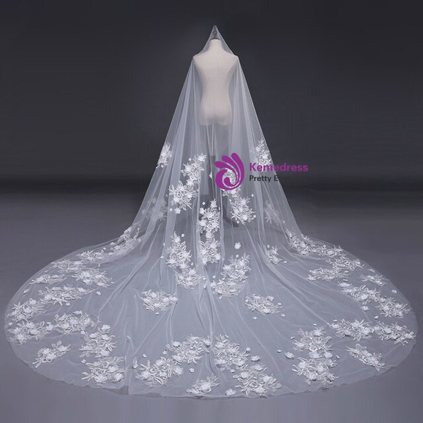 In Stock:Ship in 48 Hours Long Veils White Tulle Lace Wedding Veils