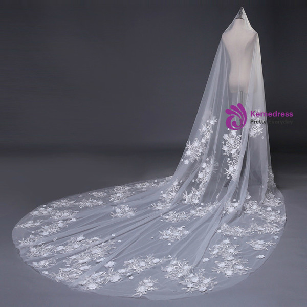 In Stock:Ship in 48 Hours Long Veils White Tulle Lace Wedding Veils