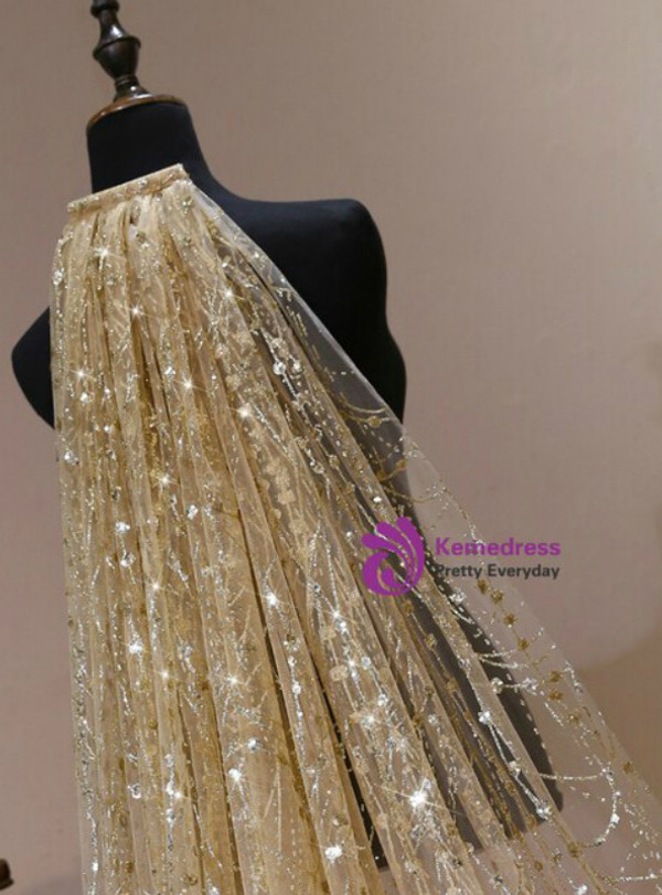 In Stock:Ship in 48 Hours Fashion Champagne Gold Sequins Wedding Veils