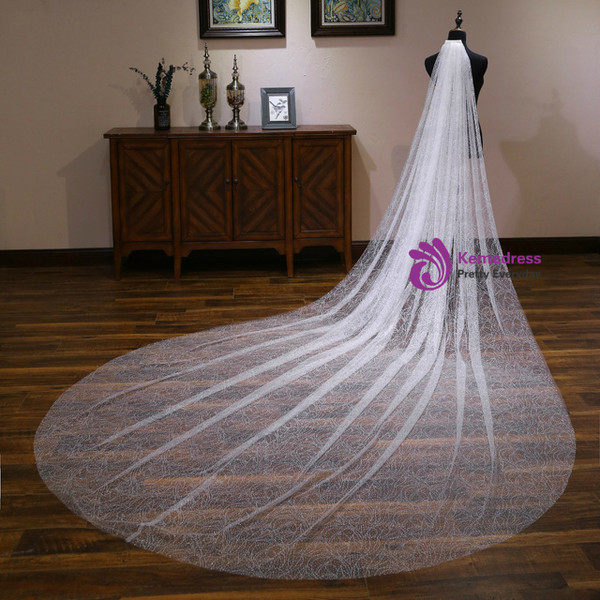 In Stock:Ship in 48 Hours White Tulle Sequins Long Wedding Veils