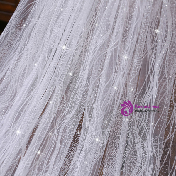 In Stock:Ship in 48 Hours Sparkling Stars Luxury Long Tail Head Yarn Wedding Veil
