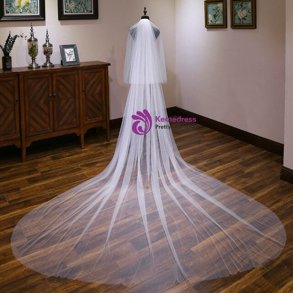 In Stock:Ship in 48 Hours Simple White Tulle Long Brides Veils