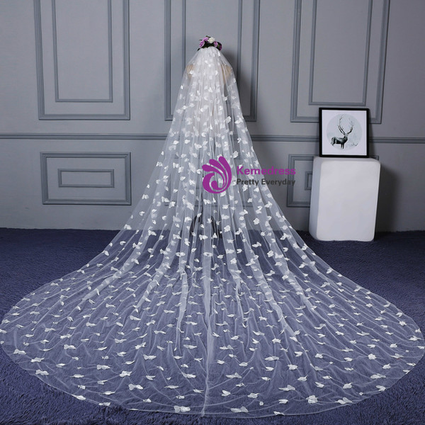 In Stock:Ship in 48 Hours Fashion White Tulle Flower Wedding Veils 